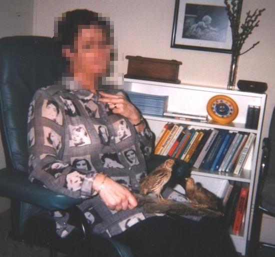 Client in advanced stage of desensitisation therapy for bird phobia